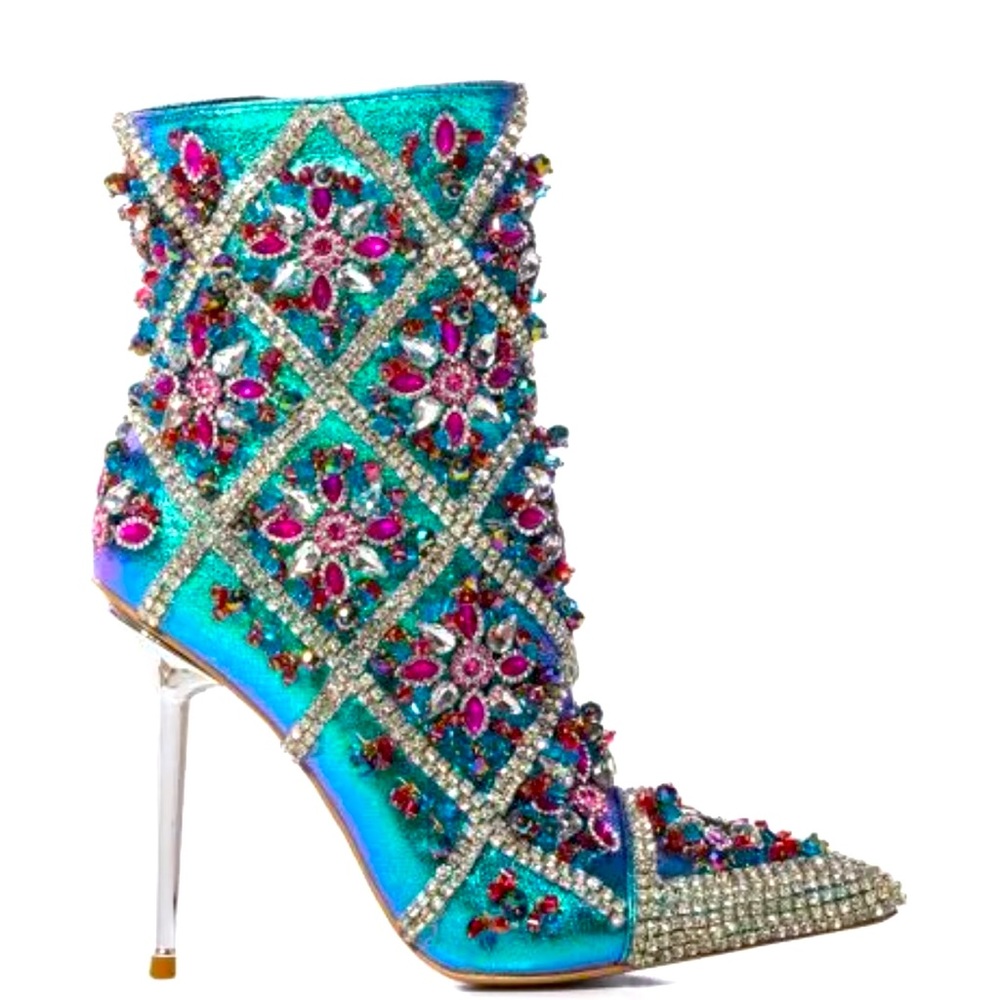 Azalea Wang “Crisp” rhinestone stiletto heel boots.